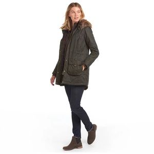 Barbour Homeswood Wax Faux-Fur trimmed Jacket in Olive